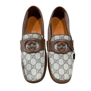Gucci Mens Interlocking G Monogram Leather Driver Loafer 730148
